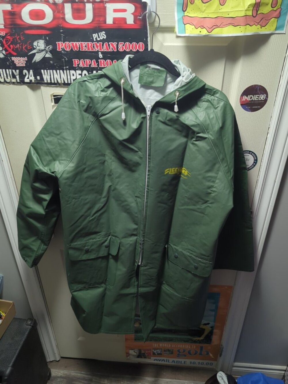 Wetskins Raincoat Mens L Large Brimmed Good Heavy PVC Vents Freshwater Green